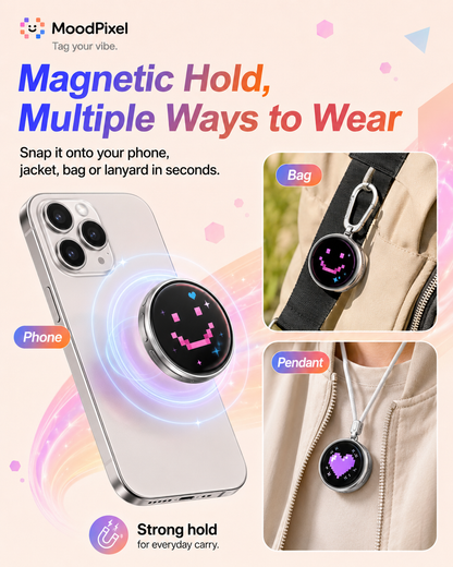MoodPixel E05 Smart Badge — 1.85″ Touchscreen Display for Photos, GIFs & Video