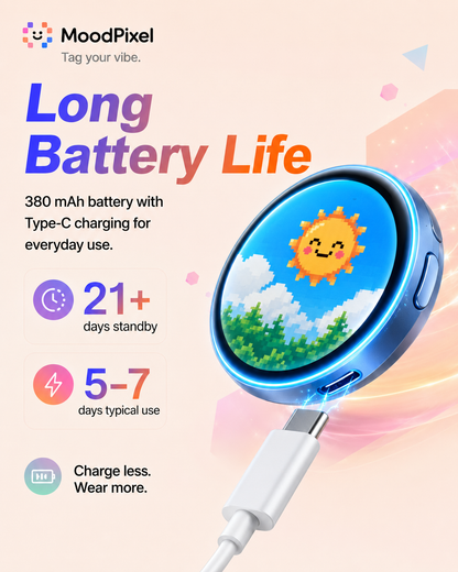 MoodPixel E05 Smart Badge — 1.85″ Touchscreen Display for Photos, GIFs & Video