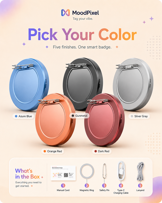 MoodPixel E05 Smart Badge — 1.85″ Touchscreen Wearable Display for Photos, GIFs & Video