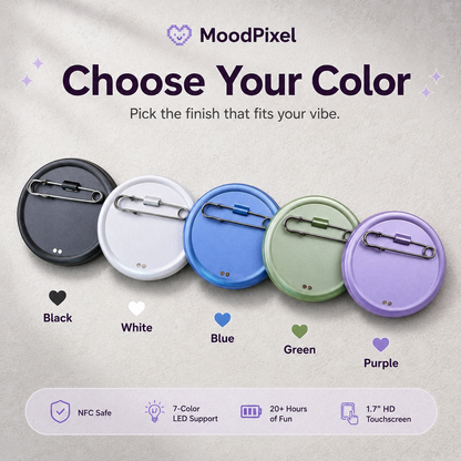 MoodPixel E92 Custom Digital Badge — Photos, GIFs, Videos, Text & QR Codes
