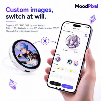 MoodPixel Nikko Digital Badge – 1.8" HD Screen for Photos, GIFs & Video