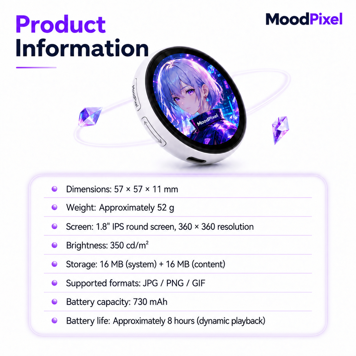 MoodPixel Nikko Digital Badge – 1.8" HD Screen for Photos, GIFs & Video