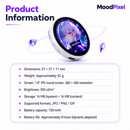 MoodPixel Nikko Digital Badge – 1.8" HD Screen for Photos, GIFs & Video