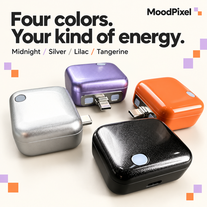 Midnight, Silver, Lilac and Tangerine MoodPixel Pop finishes.