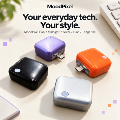 Four MoodPixel Pop adapters on a desk.