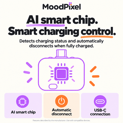 Manufacturer-described AI smart chip, automatic disconnect and USB-C connection.